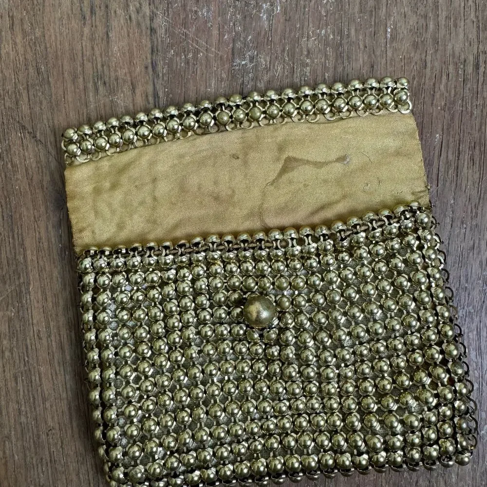 Whiting & Davis Vintage Brass‎ Metal Mesh Chainmail Clutch handbag purse